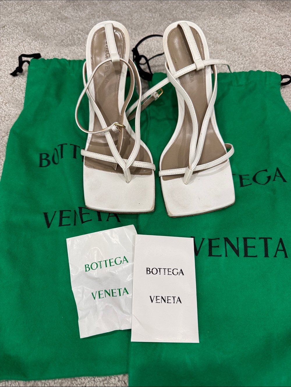 Bottega Veneta White Strappy Square-Toe Leather Heels